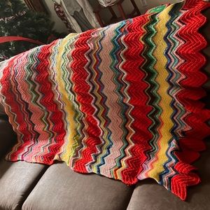 Vintage Handmade Extremely Colorful Afghan Crochet Blanket Throw 54x34